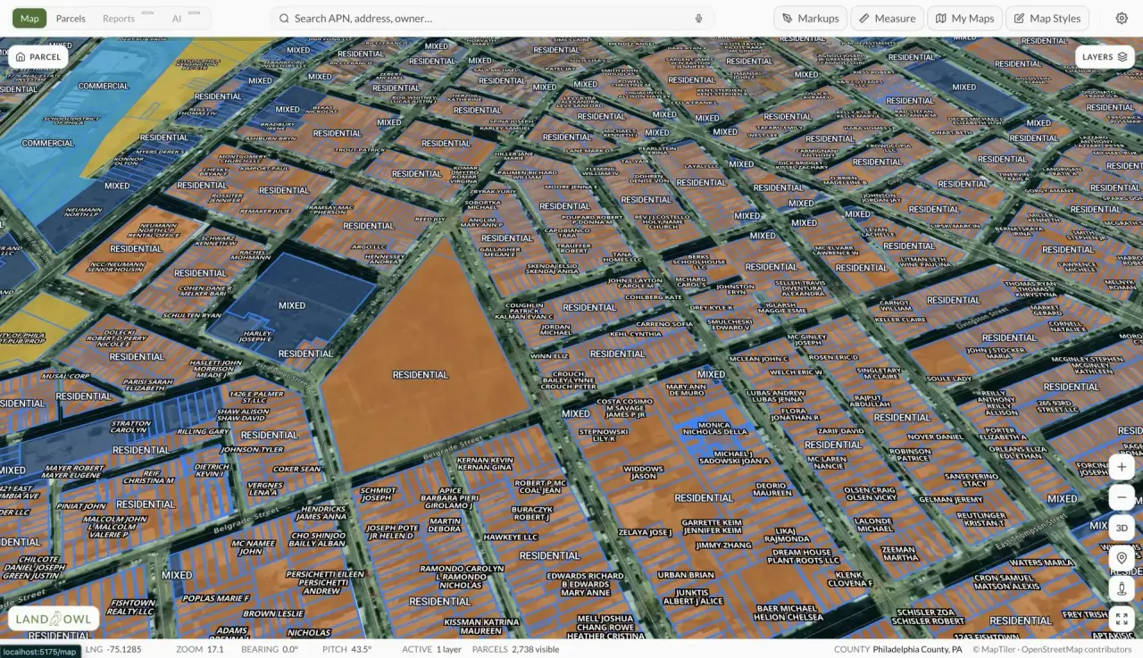 Zoning data overlay on parcel map